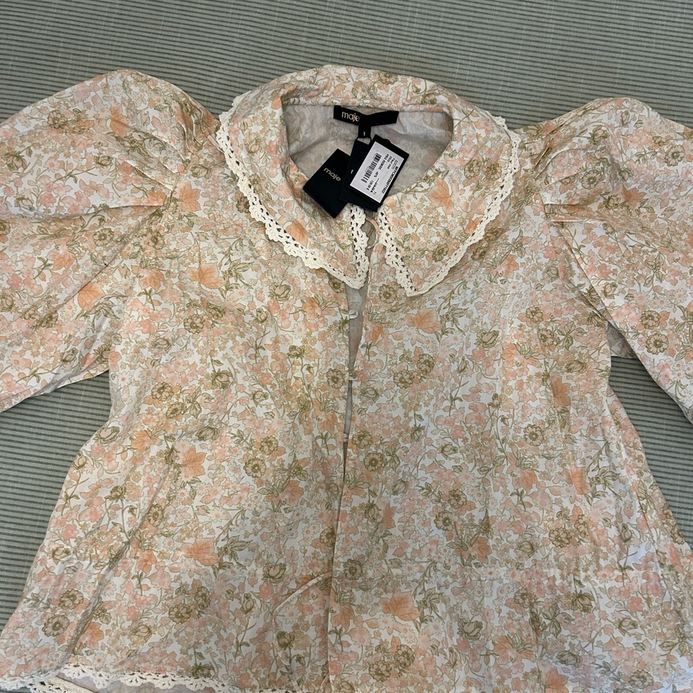 Maje Floral Lace Trim Blouse